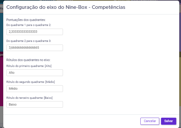 configuração eixo ninebox